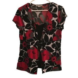 Claudia Richard Flower Short Sleeve Top Size Large